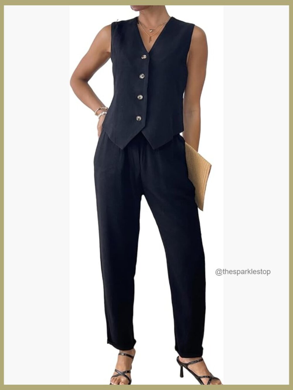 Linen Blend 2-Piece Suit Set with Vest Waistcoat and Tapered Pants